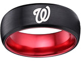 Washington Nationals Ring Tungsten Band 8mm Black & Red Ring #nationals