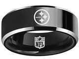 Steelers Ring | Black & Silver Wedding Ring | Sizes 4-17