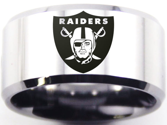 Oakland Raiders Ring 12mm Silver Tungsten Wedding Ring Size 8 - 15 #Raiders