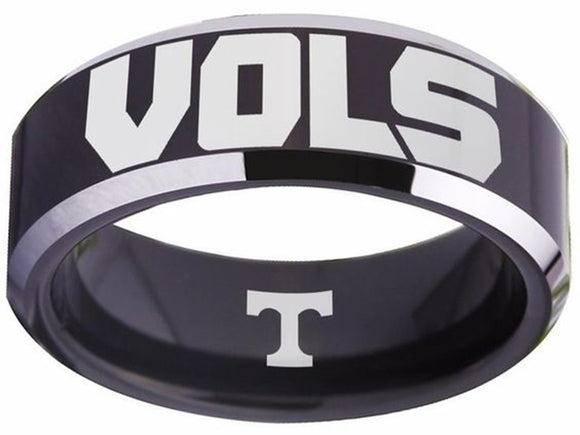 Tennessee Vols Ring Volunteers Logo Ring Black Silver Wedding Band