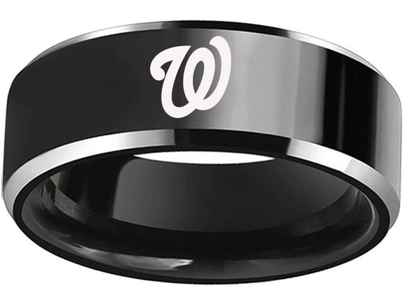 Washington Nationals Ring Tungsten Band 8mm Silver Wedding Ring Sizes 5 - 15 NEW