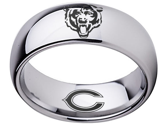 Chicago Bears Ring Silver Ring 8mm Tungsten Wedding Ring Sizes 5 - 16 #bears