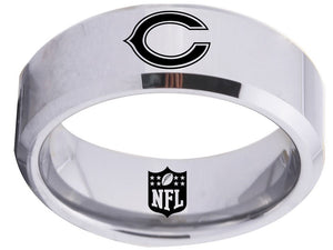 Chicago Bears Ring Silver 8mm Tungsten Wedding Ring Sizes 4 - 17 #chicagobears