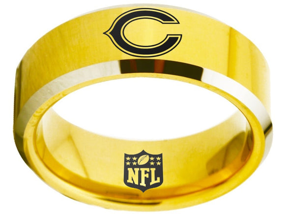 Chicago Bears Ring Bears Logo Gold Ring 8mm Tungsten Wedding Ring #bears