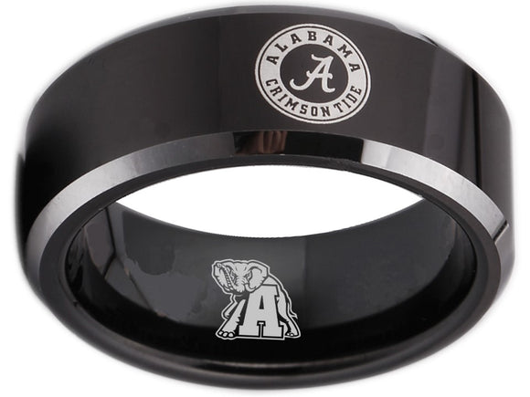 Alabama Crimson Tide Ring 8mm Black Tungsten Ring Size 4 - 17 NCAA