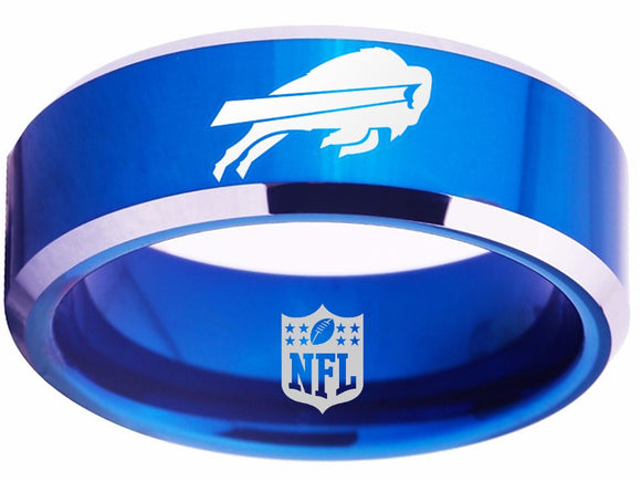 Buffalo Bills Ring Bills Logo Ring 8mm Blue Ring Tungsten NFL Ring #bills