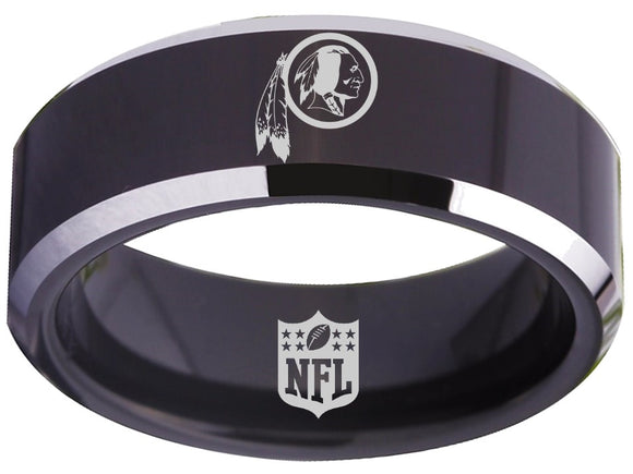 Washington Commanders Ring 8mm Black & Silver Tungsten Ring #NFL
