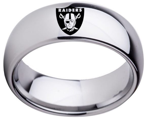 Oakland Raiders Ring 8mm Silver Tungsten Wedding Ring Size 5 - 16 #Raiders