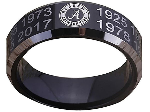 Alabama Ring Crimson Tide Ring Wedding 8mm Black Tungsten Wedding Band Sz 4 - 17