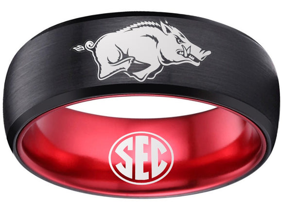 Arkansas Razorbacks Ring Black & Red Ring Tungsten Ring #arkansas #razorbacks