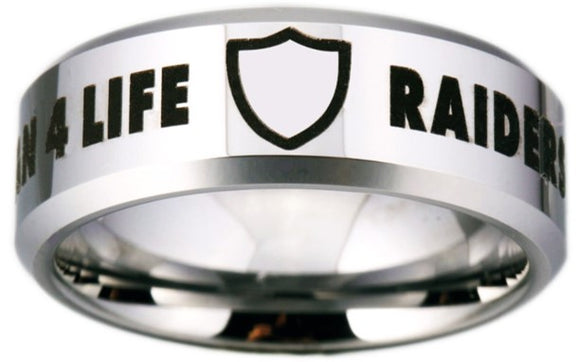 Oakland Raiders Ring 8mm Silver Tungsten Wedding Ring Size 4 - 17 #Raiders