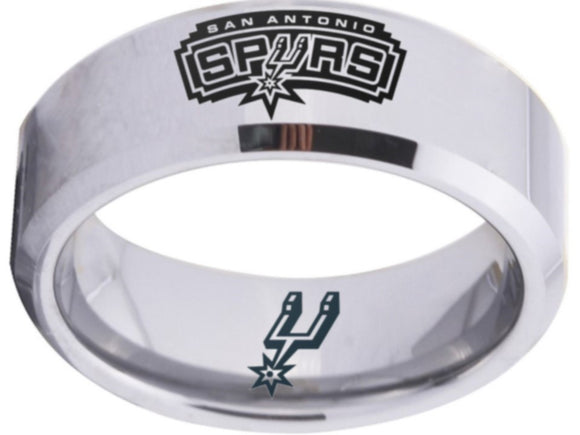 San Antonio Spurs Ring Silver Black Logo Ring Wedding Band #spurs