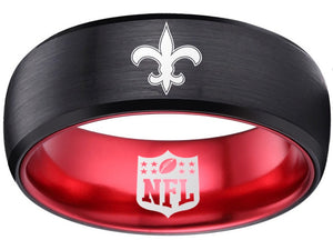 New Orleans Saints Ring 8mm Black and Red Tungsten Logo Ring #saints