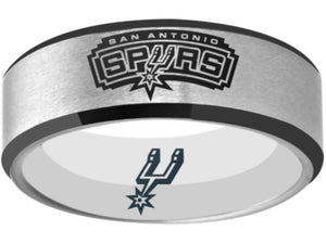 San Antonio Spurs Ring Silver Black Logo Ring Wedding Band #spurs