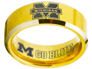 Michigan Wolverines Ring Gold Black Logo Ring Wedding Band #michigan
