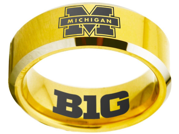 Michigan Wolverines Ring Gold Black Logo Ring Wedding Band #michigan
