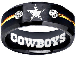 Dallas Cowboys Black and Gold Ring with 2 CZ Stones - Dallas Cowboys NFL Jewelry