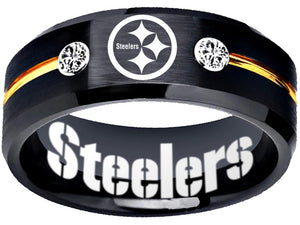 Steelers Ring | Black & Gold CZ Wedding Band | Sizes 6-13