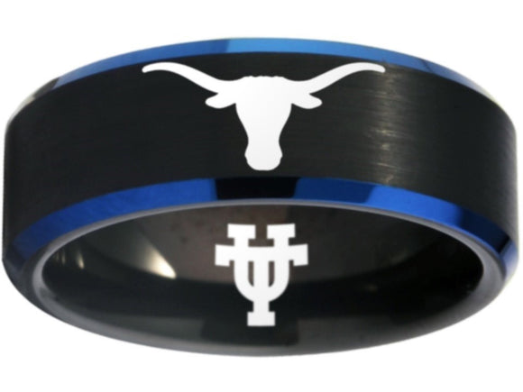 Texas Longhorns Ring Black Blue Logo Ring Wedding Band #ut #texas #longhorns