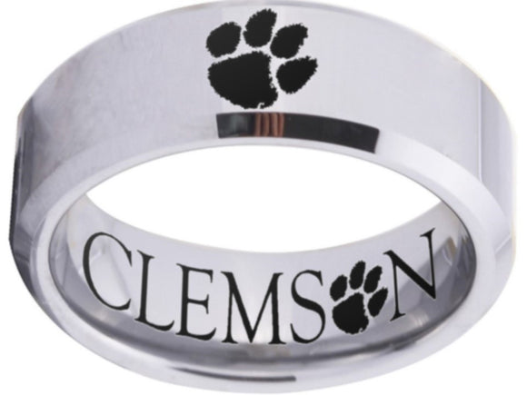 Clemson Tigers Ring Tigers Logo Ring 8mm silver tungsten band