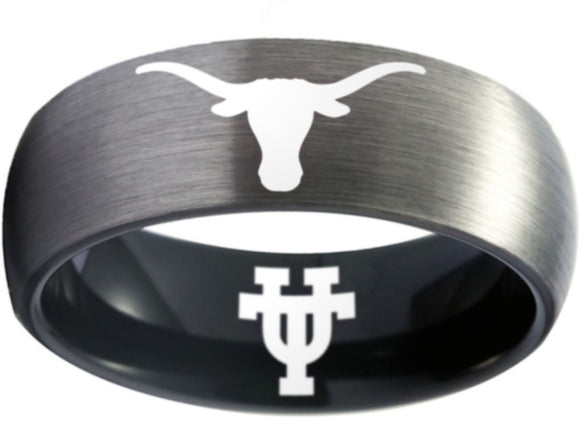 Texas Longhorns Ring Silver Black Logo Ring Wedding Band #ut #texas #longhorns