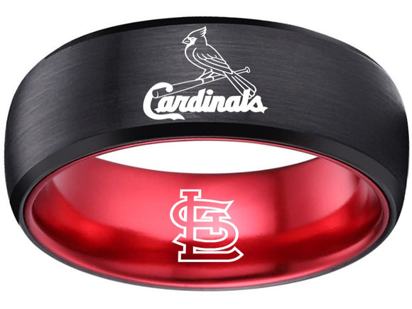 St. Louis Cardinals Ring MLB Logo Ring Black and Red Wedding Band #cardinals