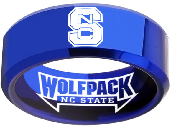 NC State Ring Men's Ring Wolfpack Ring Blue and Silver Logo Wedding Ring #ncstate