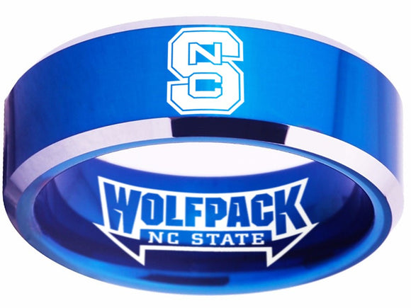 NC State Ring Men's Ring Wolfpack Ring Blue and Silver Logo Wedding Ring #ncstate