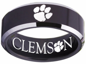 Clemson Tigers Ring Tigers Logo Ring 8mm black and silver tungsten band