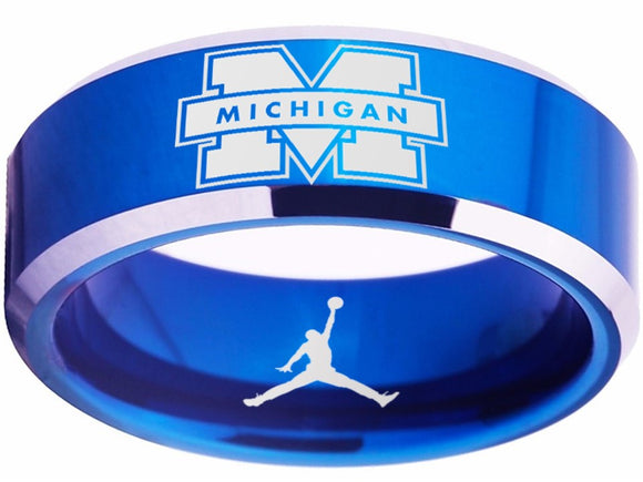 Michigan Wolverines Ring Blue Silver Logo Ring Air Jordan #michigan