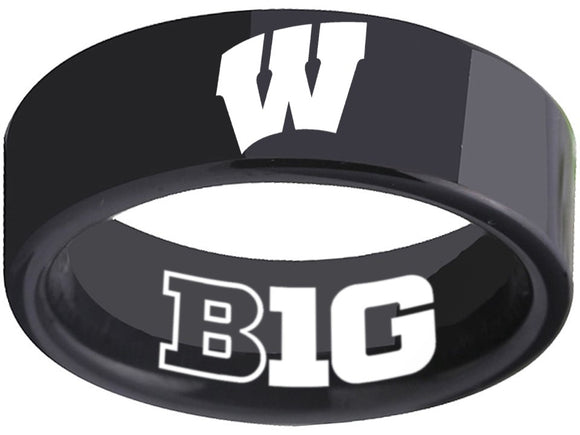 Wisconsin Badgers Ring Badgers Logo Ring Black Wedding Band #badgers