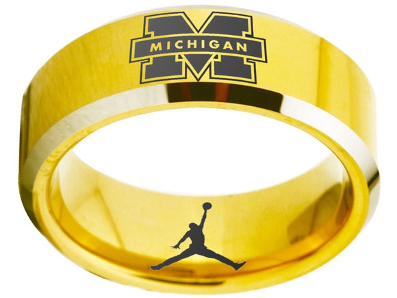 Michigan Wolverines Ring Gold Black Air Jordan Logo Ring Wedding Band #michigan