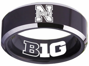 Nebraska Cornhuskers Ring Huskers Ring Wedding Band Black Ring #nebraska