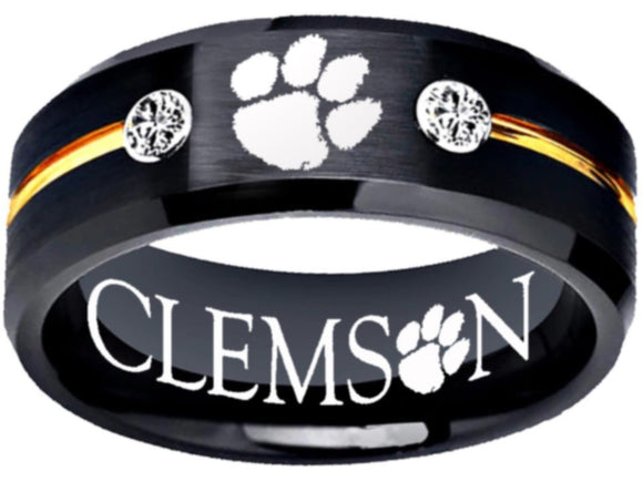 Clemson Tigers Ring Tigers Logo Ring 8mm black and gold tungsten band