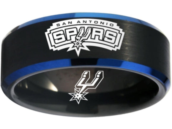 San Antonio Spurs Ring Black and Blue Logo Ring Wedding Band #spurs