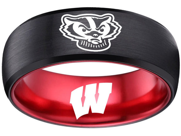 Wisconsin Badgers Ring Badgers Logo Ring Black and Red Wedding Band