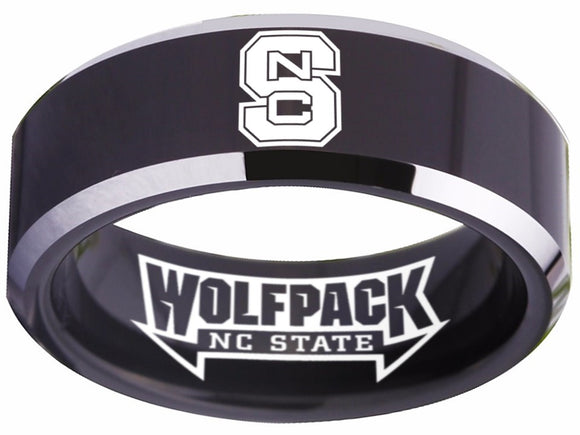 NC State Ring Men's Ring Wolfpack Ring Black and Silver Logo Wedding Ring #ncstate