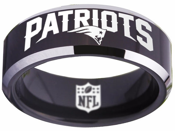 New England Patriots NFL Football Team Logo Tungsten Carbide Comfort Fit Ring