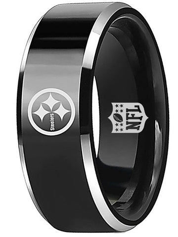 Steelers Ring | Black & Silver Wedding Ring | Sizes 4-17
