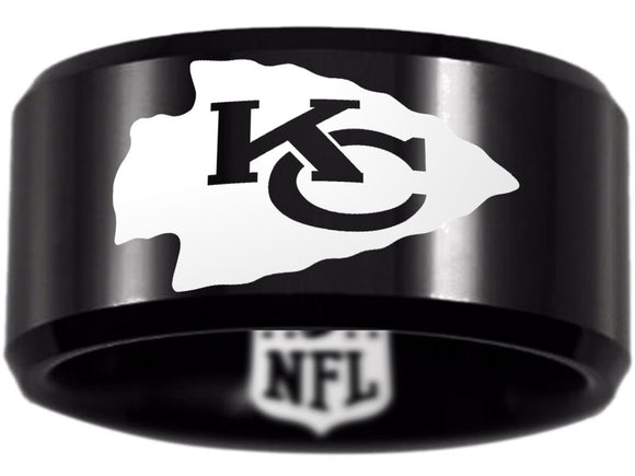 Kansas City Chiefs Ring Black Logo Ring 12mm Tungsten Ring #chiefs #nfl