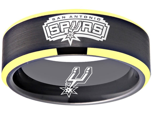 San Antonio Spurs Ring Black and Gold Logo Ring Wedding Band #spurs