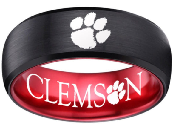 Clemson Tigers Ring Tigers Logo Ring 8mm black and red tungsten band