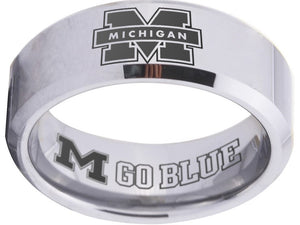 Michigan Wolverines Ring Silver Black Logo Ring Wedding Band #michigan