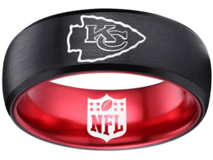 Kansas City Chiefs Ring Black and Red Logo Ring Tungsten Ring #chiefs