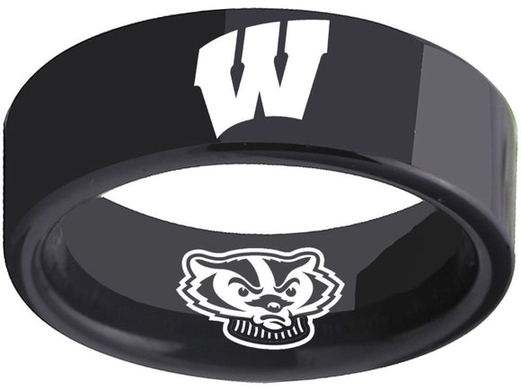 Wisconsin Badgers Ring Badgers Logo Ring Black Wedding Band #badgers