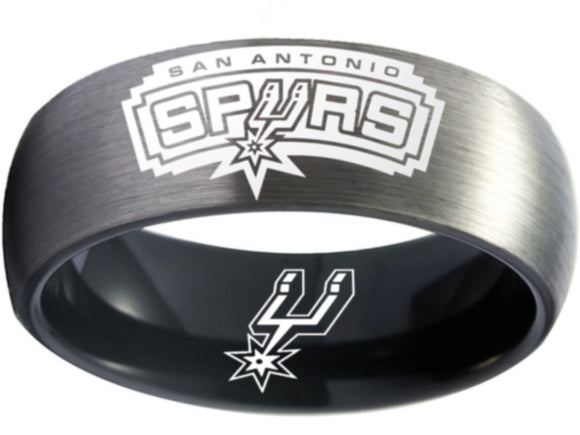 San Antonio Spurs Ring Grey and Black Logo Ring Wedding Band #spurs