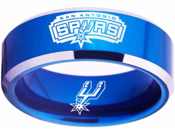 San Antonio Spurs Ring Blue Silver Logo Ring Wedding Band #spurs