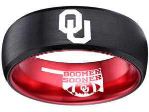 Oklahoma Sooners Ring | Black & Red Wedding Band | Sizes 6-13