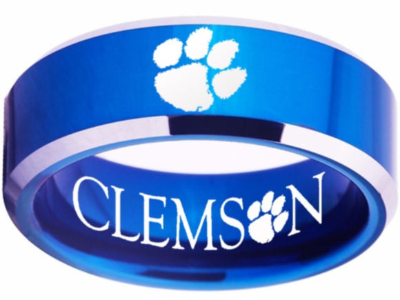 Clemson Tigers Ring Tigers Logo Ring 8mm blue and silver tungsten band
