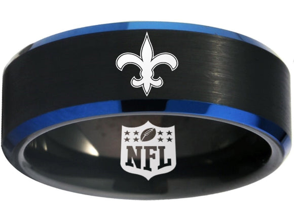 New Orleans Saints Ring 8mm Black and Blue Tungsten Logo Ring #saints